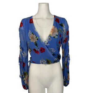 Nicholas Floral Wrap Top Blouse 0 Blue Silk